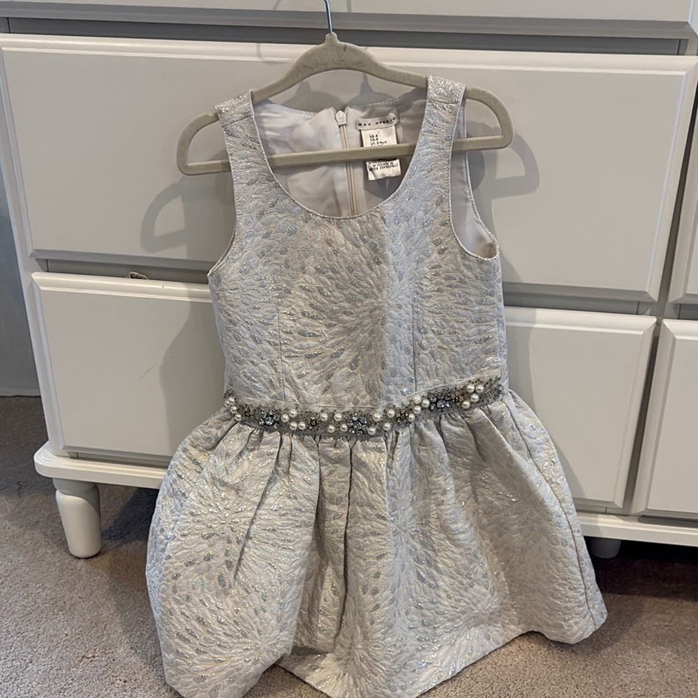 Elegant Silver Kids Dress with Pearl Accents